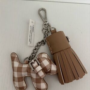 Steve Madden Brown Checkered Dog Keychain with Tassel